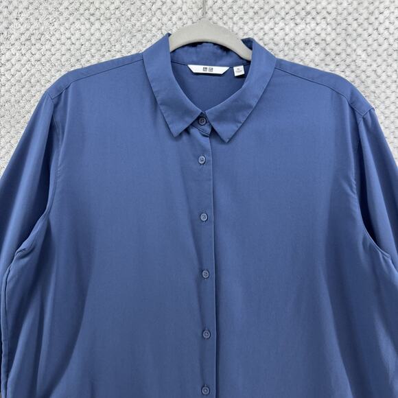 Uniqlo Top Womens XL Blue Rayon Button Front Long Sleeves Career - Picture 3 of 13